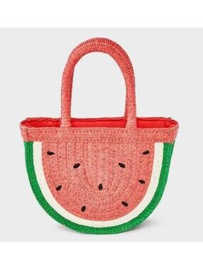 NWT Cat & Jack Toddler Girls Watermelon Straw Tote Bag Pink Green Summer